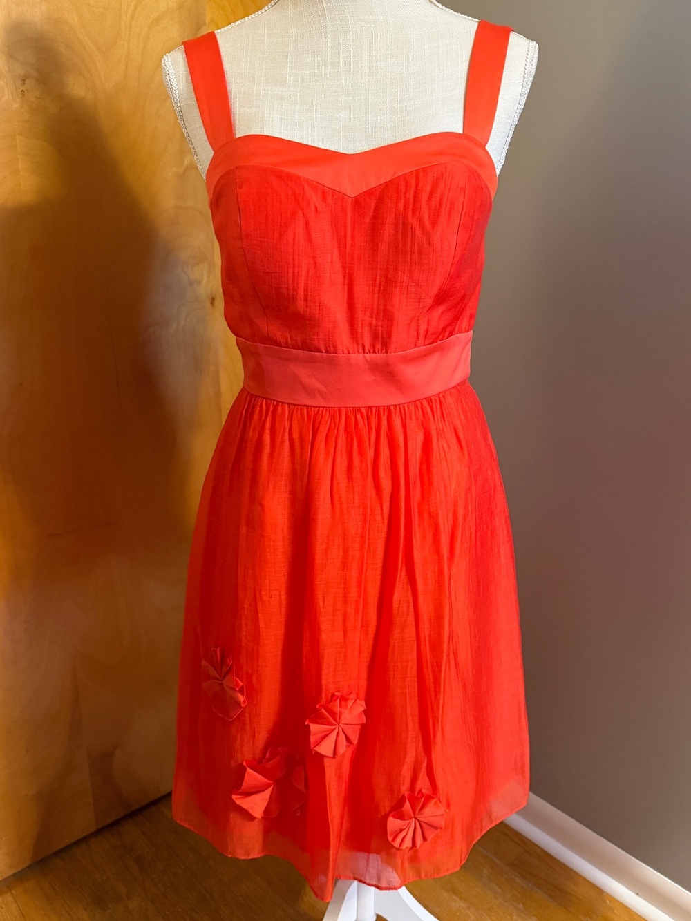 Bright Orange-Red Sleeveless Fit-and-Flare Dress